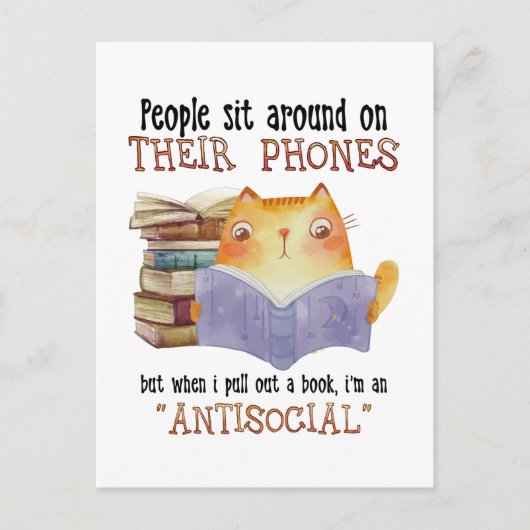 Kat mensen zitten op hun telefoon Antisociale kat Briefkaart (Voorkant)