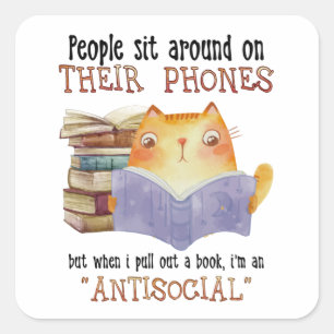 Kat mensen zitten op hun telefoon Antisociale kat Vierkante Sticker