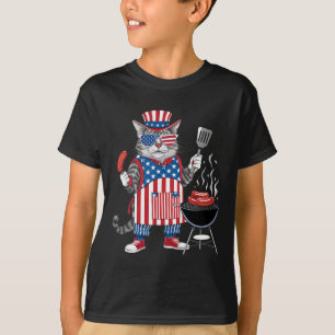 Kat Meowica 4 juli Kat Amerikaanse vlag Kat Maki T-shirt