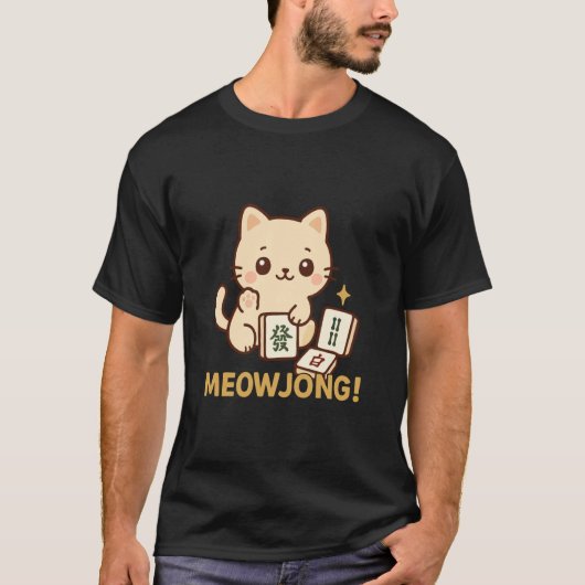 Kat Meowjong Speler Mahjong T-shirt (Voorkant)
