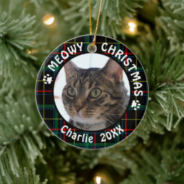 Kat MEOWY CHRISTMAS, met 2 bits, kersttang Keramisch Ornament