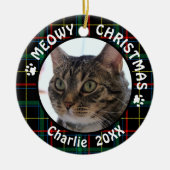 Kat MEOWY CHRISTMAS, met 2 bits, kersttang Keramisch Ornament (Voorkant)