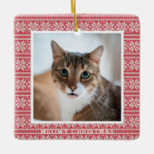 Kat Meowy Kerst Rood Gebreid Pet Keramisch Ornament (Voorkant)