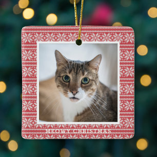 Kat Meowy Kerst Rood Gebreid Pet Keramisch Ornament