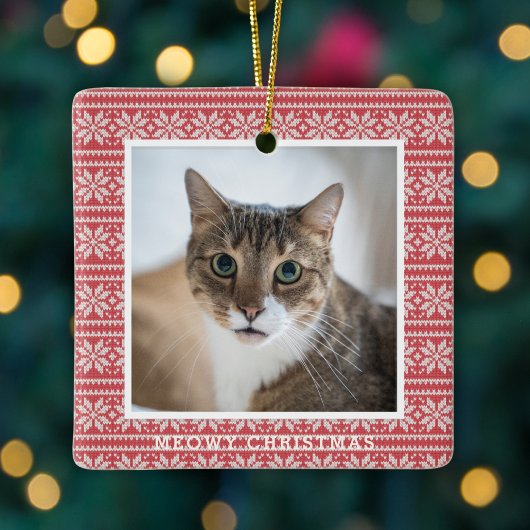 Kat Meowy Kerst Rood Gebreid Pet Keramisch Ornament
