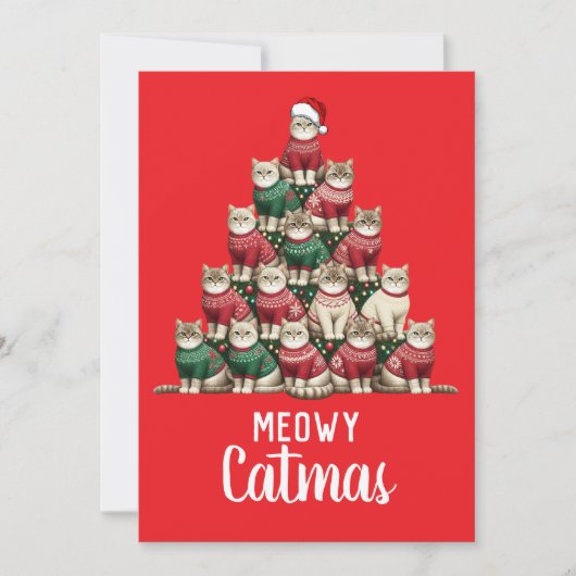 Kat Meowy Kerstboom Feestdagenkaart (Voorkant)