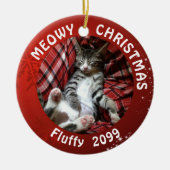 Kat "Meowy Kerstmis", 2-zijdig rood met foto's Keramisch Ornament (Voorkant)