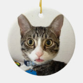 Kat "Meowy Kerstmis", 2-zijdig rood met foto's Keramisch Ornament (Achterkant)
