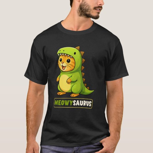 Kat Meowysaurus Dinosaur Kostuum Trex Moeder Vader T-shirt (Voorkant)