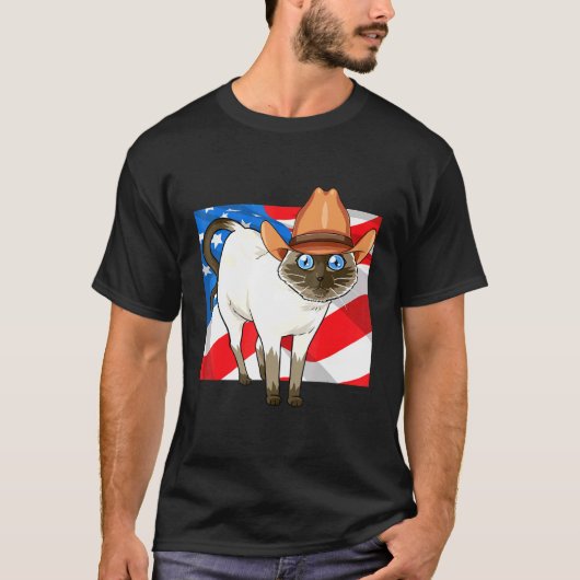 Kat merica 4 juli patriottisch Amerikaans T-shirt (Voorkant)
