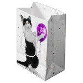 Kat met 100e Verjaardag Ballon Medium Gift Bag Cadeauzakje (Voorkant Gekanteld)
