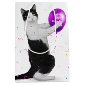 Kat met 80ste verjaardagsballon middelgrote cadeau medium cadeauzakje (Voorkant)
