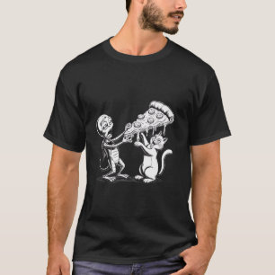 Kat Met Alien Die Pizza Eet Funny Ruimte Vrouwen M T-shirt