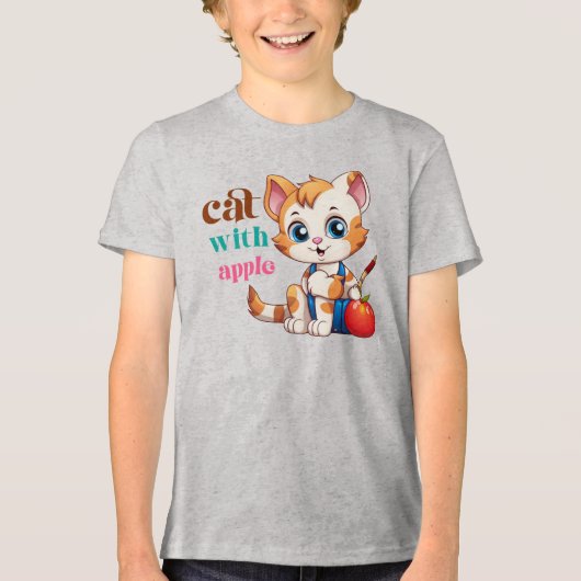 Kat Met Appel-85242 Tri-Blend Shirt (Voorkant)