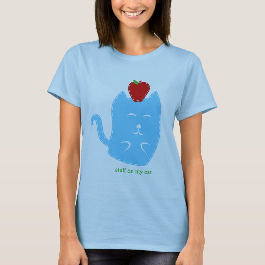 Kat met appel op T-shirt met kop (Voorkant)