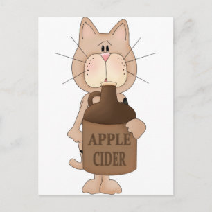 Kat met appelcider briefkaart