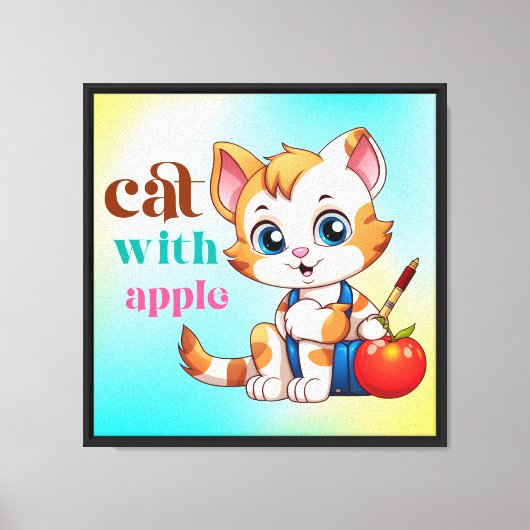 Kat met Apple-85242 Canvas Afdruk (Voorkant)