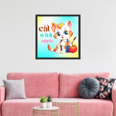 Kat met Apple-85242 Canvas Afdruk (Insitu (Woonkamer))