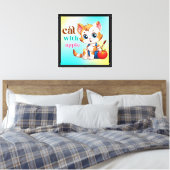 Kat met Apple-85242 Canvas Afdruk (Insitu (Slaapkamer))