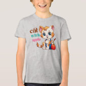 Kat met Apple-85242 Tri-Blend Shirt (Voorkant)