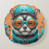 Kat met Aqua-Oranje bril Katoen Grade A Rond Kussen (Voorkant)