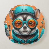 Kat met aqua-Oranje bril Rond Kussen (Voorkant)