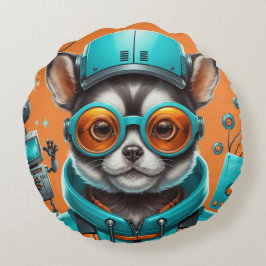 Kat met aqua-Oranje bril Rond Kussen