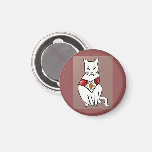 Kat met Aztec-ontwerp Magneet (Voorkant / Achterkant)