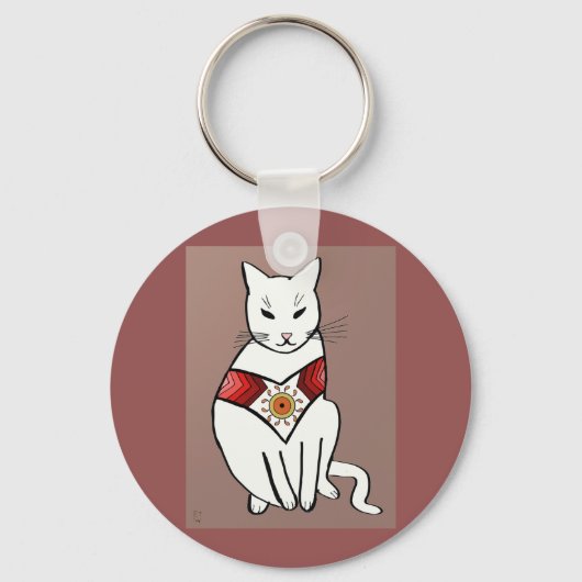 Kat met Aztec-ontwerp Sleutelhanger (Voorkant)