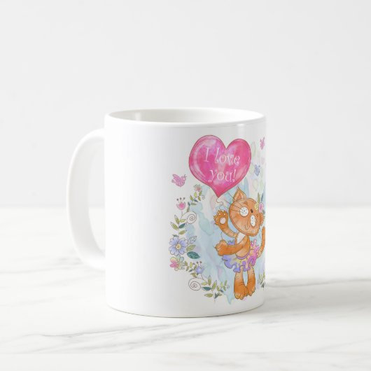 Kat met ballon koffiemok (Voorkant links)