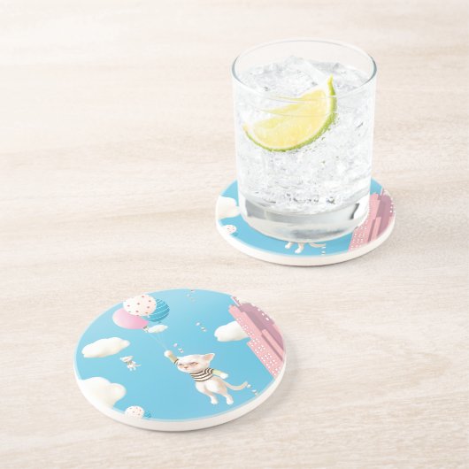 Kat met ballon zandsteen onderzetter (Zijkant)