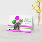 Kat met ballonnen Kaart van afgelopen dag voor kin (Gele Bloem)