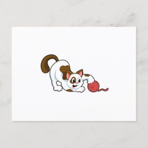 Kat met band van wol briefkaart