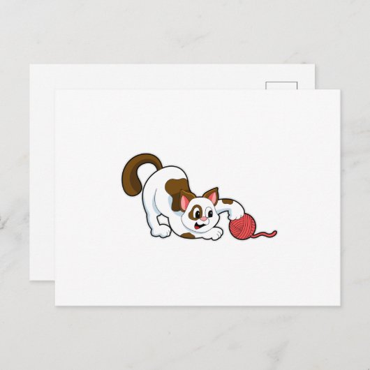 Kat met band van wol briefkaart (Voorkant / Achterkant)