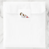 Kat met band van wol vierkante sticker (Tas)