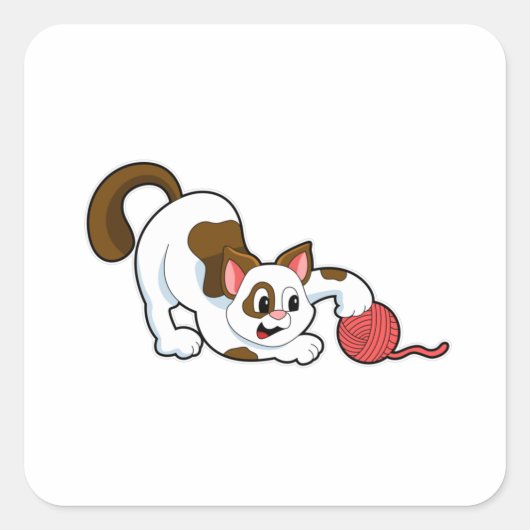 Kat met band van wol vierkante sticker (Voorkant)