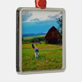 Kat met Barns Metalen Ornament (Rechts)