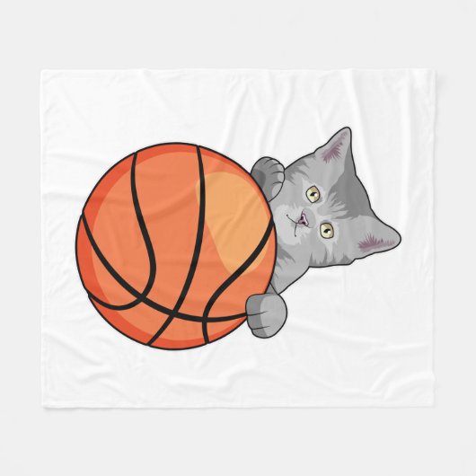 Kat met Basketball Fleece Deken (Voorkant (Horizontaal))