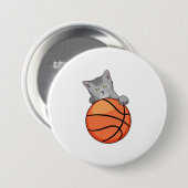 Kat met Basketball Ronde Button 7,6 Cm (Voorkant /achterkant)