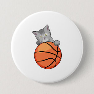 Kat met Basketball Ronde Button 7,6 Cm