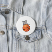 Kat met Basketball Ronde Button 7,6 Cm (In situ)