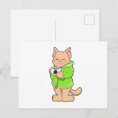 Kat met beker van koffie en pyjama briefkaart (Voorkant / Achterkant)