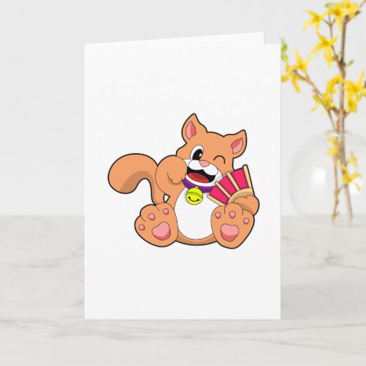 Kat met bel kaart (Gele Bloem)