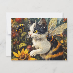 Kat met bijen en bloemen briefkaart
