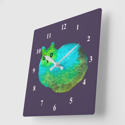 Kat met blauw vet vierkante klok (Hoek)