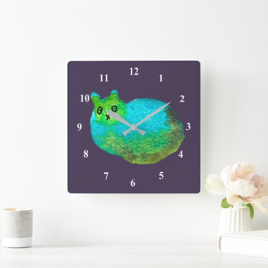 Kat met blauw vet vierkante klok (Huis)