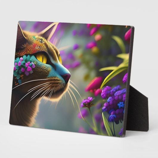 Kat met blauwe bloem, Fantasy Fotoplaat (Zijkant)