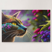 Kat met blauwe bloem, Fantasy Legpuzzel (Horizontaal)