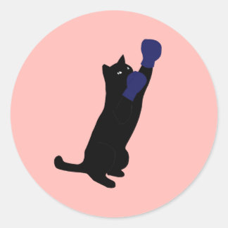 Kat met blauwe handschoenen Klassieke ronde sticke Sticker