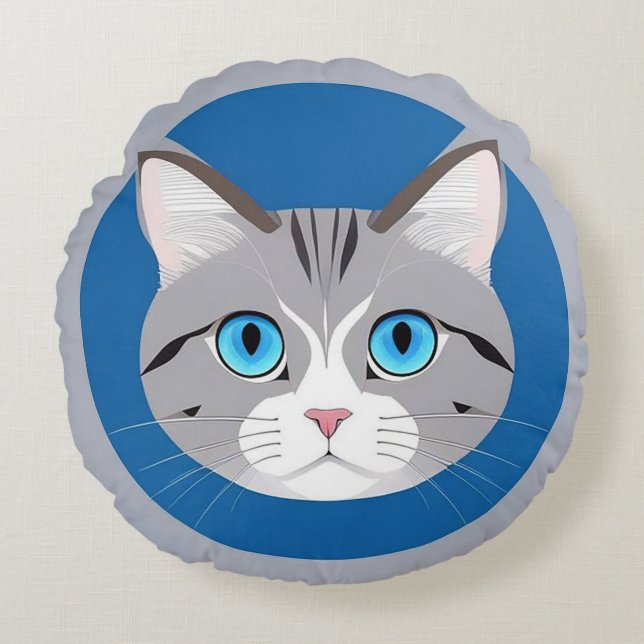 Kat Met Blauwe Ogen Rond Kussen (Voorkant)